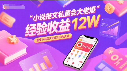 小说推文私董会大佬爆单经验分享收益12W，番茄小说每天稳定4位数收益-创薯资源