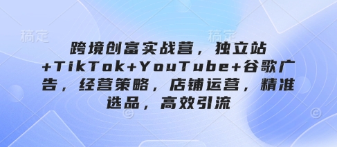 跨境创富实战营，独立站+TikTok+YouTube+谷歌广告，经营策略，店铺运营，精准选品，高效引流-创薯资源