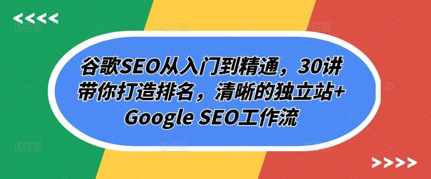 谷歌SEO从入门到精通，30讲带你打造排名，清晰的独立站+Google SEO工作流-创薯资源