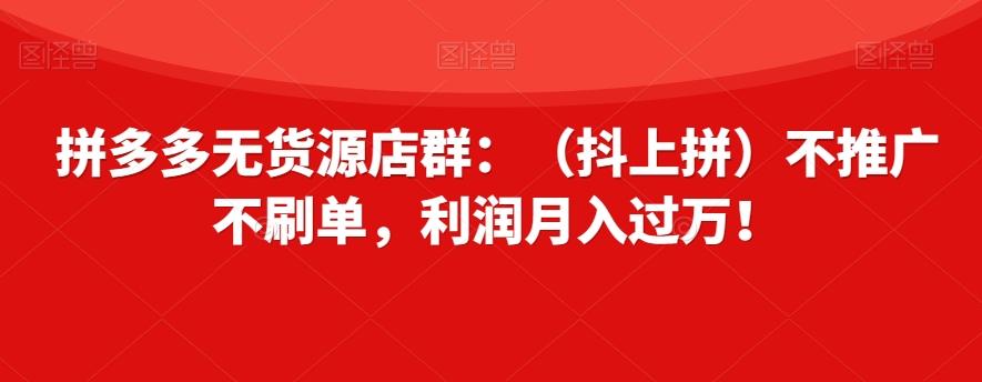 拼多多无货源店群：（抖上拼）不推广不刷单，利润月入过万！【揭秘】-创薯资源