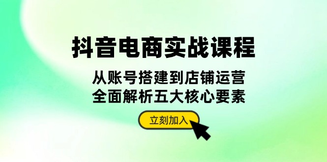抖音 电商实战课程：从账号搭建到店铺运营，全面解析五大核心要素-创薯资源