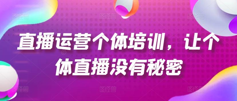 直播运营个体培训，让个体直播没有秘密，起号、货源、单品打爆、投流等玩法-创薯资源