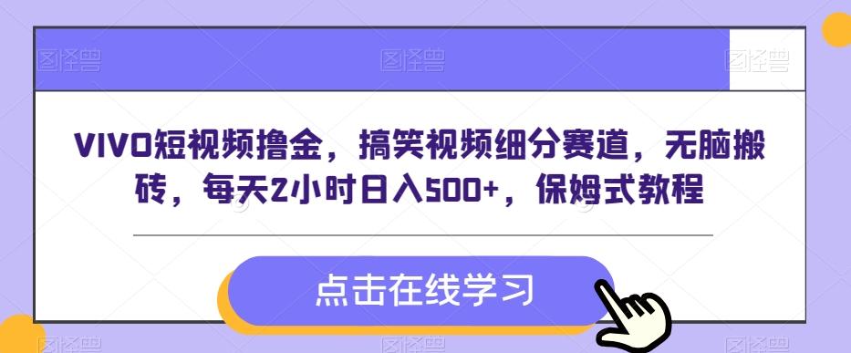 VIVO短视频撸金，搞笑视频细分赛道，无脑搬砖，每天2小时日入500+，保姆式教程-创薯资源