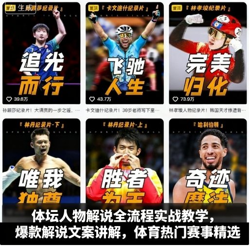 体坛人物解说全流程实战教学，爆款解说文案讲解，体育热门赛事精选-创薯资源