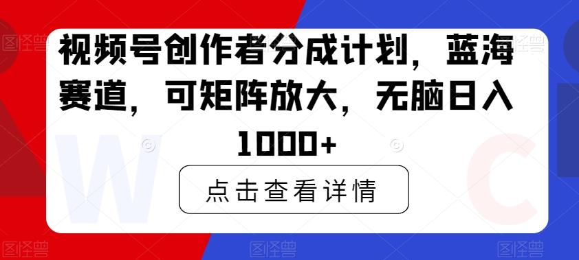 视频号创作者分成计划，蓝海赛道，可矩阵放大，无脑日入1000+-创薯资源