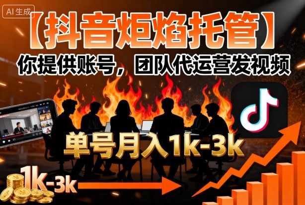 【抖音炬焰托管】你提供账号，团队代运营发视频，单号月入1k+【揭秘】-创薯资源
