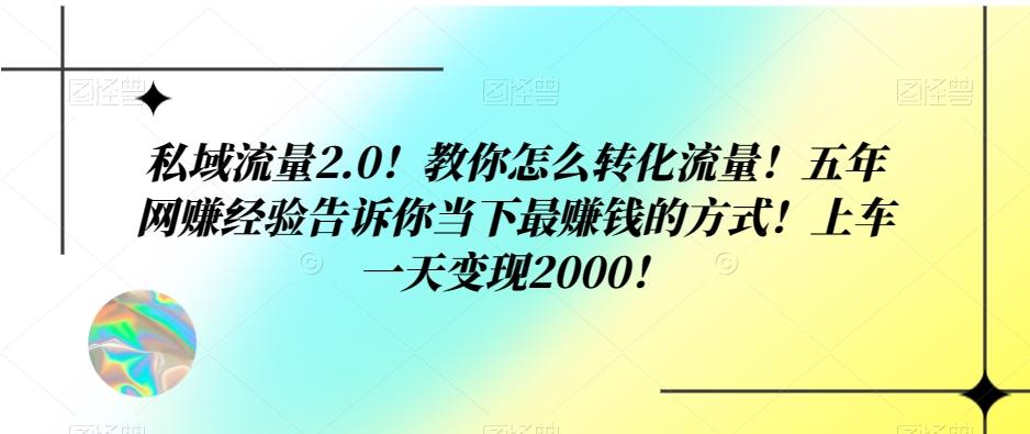 私域流量2.0！教你怎么转化流量！五年网赚经验告诉你当下最赚钱的方式！上车一天变现2000！-创薯资源
