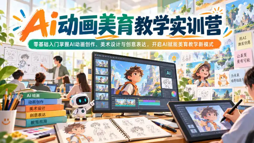 Ai动画美育教学实训营，零基础入门掌握AI动画创作、美术设计与创意表达，开启AI赋能美育教学新模式-创薯资源