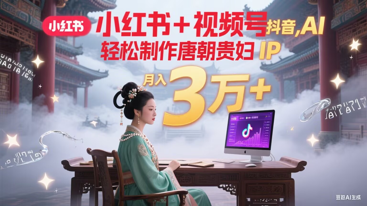 小红书+视频号+抖音，AI轻松制作唐朝贵妇IP，毒鸡汤、励志、减肥瘦身、养生赛道轻松切入，每天30分钟，轻松产出N条，月入3万+-创薯资源