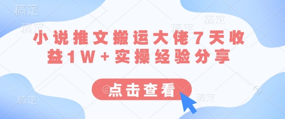小说推文搬运大佬7天收益1W+实操经验分享-创薯资源