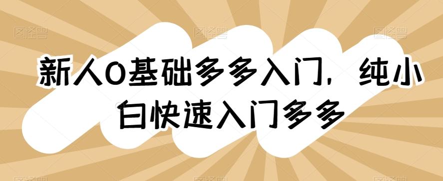 新人0基础多多入门，​纯小白快速入门多多-创薯资源