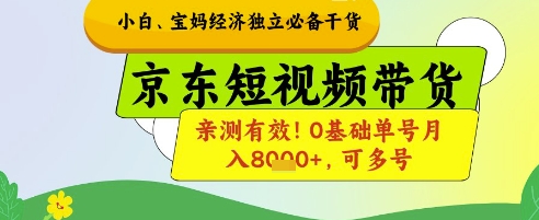 小白宝妈经济独立必备干货，京东短视频带货，亲测有效!0基础单号月入8k+，可多号【揭秘】-创薯资源