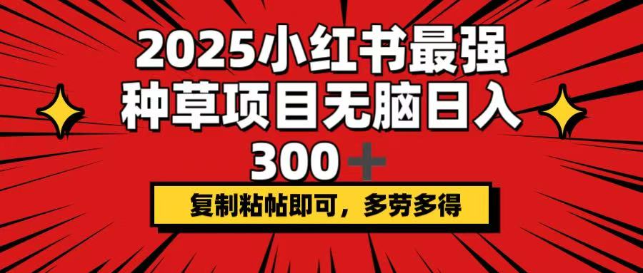 2025小红书最强种草项目，无脑日入300+，复制粘帖即可，多劳多得-创薯资源