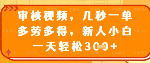 视频审核员，几秒一单，不限时间，不限地点，多做多得，新人小白一天轻松几张+【揭秘】-创薯资源