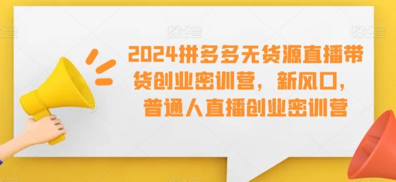 2024拼多多无货源直播带货创业密训营，新风口，普通人直播创业密训营-创薯资源