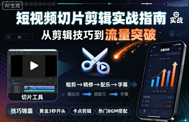 短视频切片剪辑实战指南，从剪辑技巧到流量突破-创薯资源