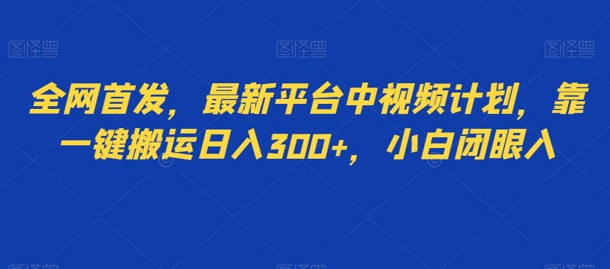 全网首发，最新平台中视频计划，靠一键搬运日入300+，小白闭眼入-创薯资源