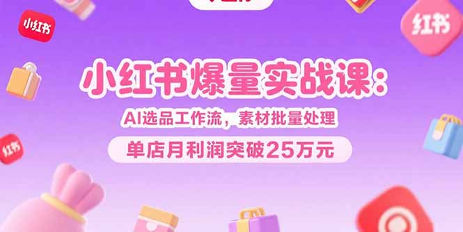 小红书爆量实战课：AI选品工作流，素材批量处理，单店月利润突破25万元-创薯资源