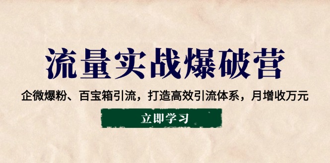 流量实战爆破营：企微爆粉、百宝箱引流，打造高效引流体系，月增收万元-创薯资源