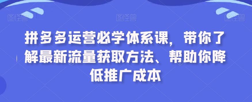 拼多多运营必学体系课，带你了解最新流量获取方法、帮助你降低推广成本-创薯资源