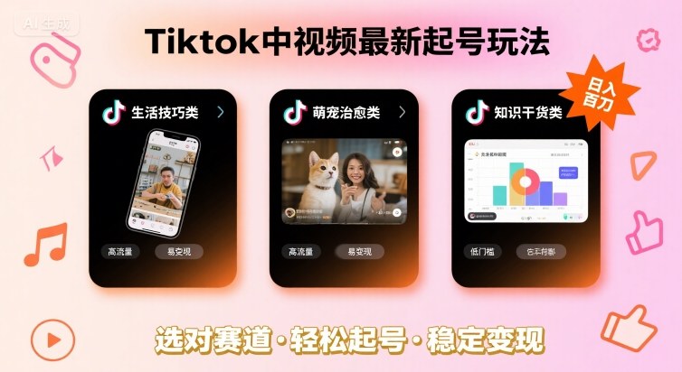 Tiktok中视频最新起号玩法，想要日入百刀，做好这几个赛道就可以了-创薯资源