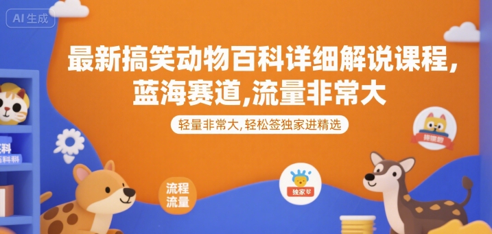 最新搞笑动物百科详细解说课程，蓝海赛道，流量非常大，轻松签独家进精选-创薯资源