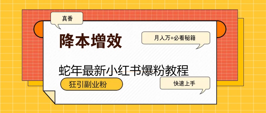蛇年最新小红书爆粉教程，狂引副业粉，月入万+必看-创薯资源