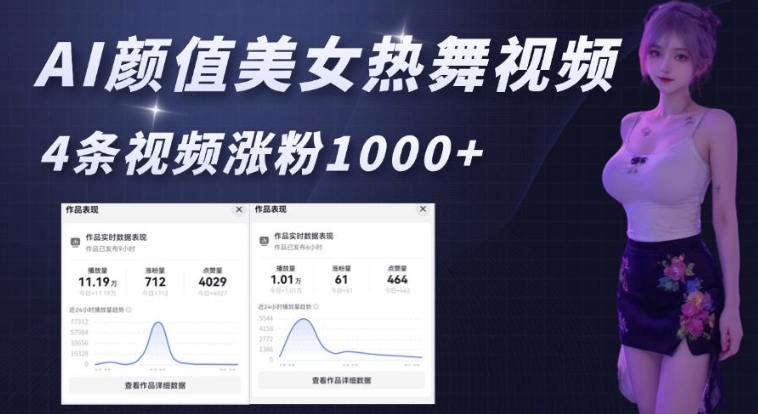 AI颜值美女热舞视频，4条视频涨粉1000+，实测6分钟一条-创薯资源