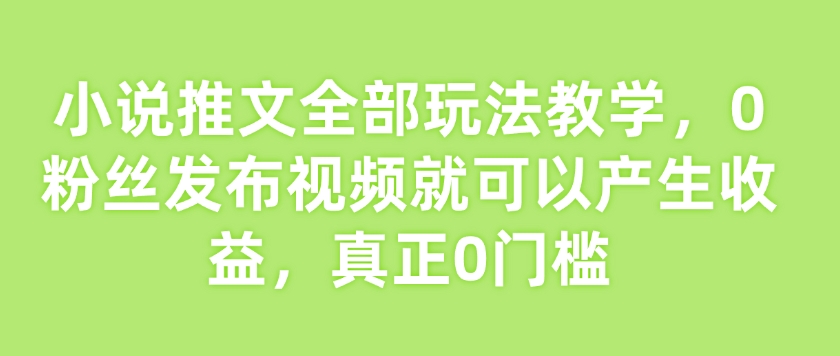 小说推文全部玩法教学，0粉丝发布视频就可以产生收益，真正0门槛-创薯资源
