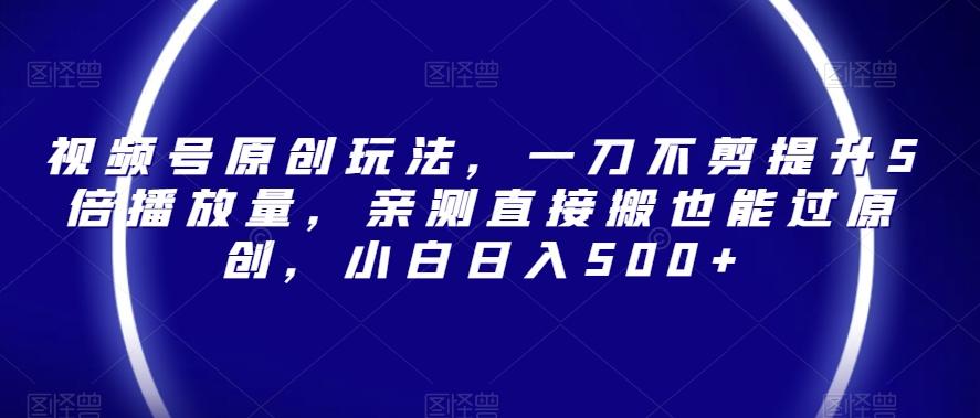视频号原创玩法，一刀不剪提升5倍播放量，亲测直接搬也能过原创，小白日入500+【揭秘】-创薯资源