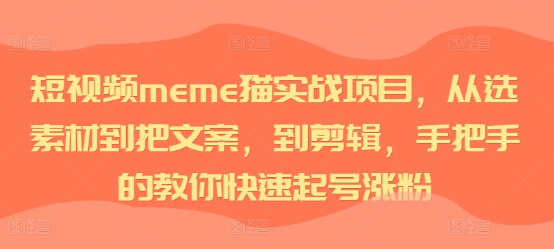 短视频meme猫实战项目，从选素材到把文案，到剪辑，手把手的教你快速起号涨粉-创薯资源