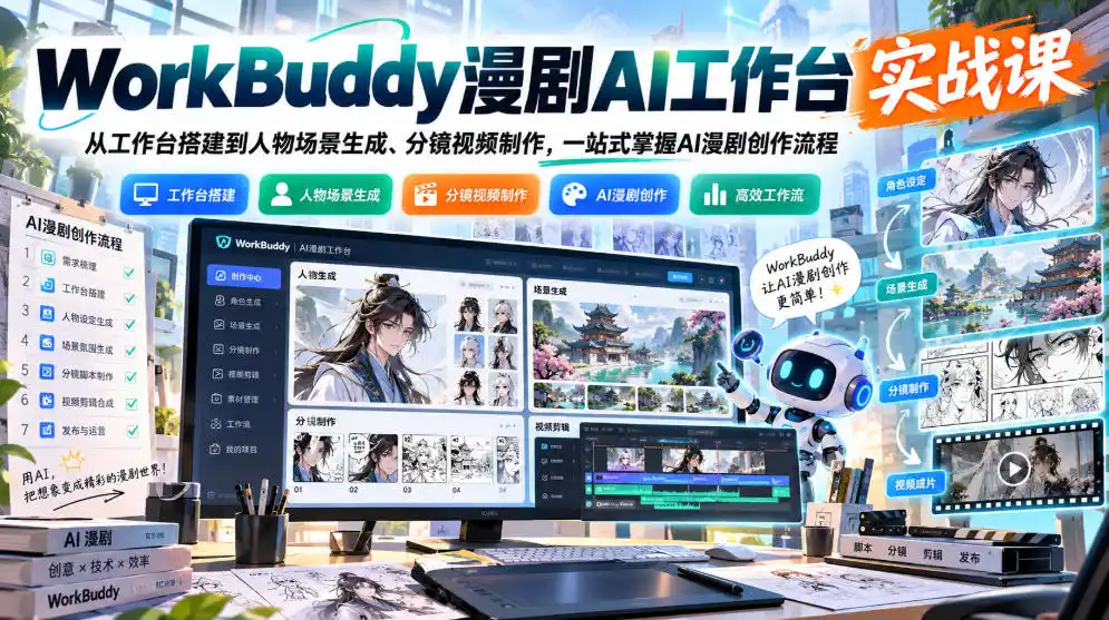 WorkBuddy漫剧AI工作台实战课：从工作台搭建到人物场景生成、分镜视频制作，一站式掌握AI漫剧创作流程-创薯资源