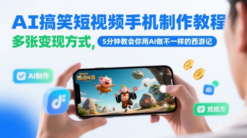 AI搞笑短视频手机制作教程，多张变现方式，5分钟教会你用AI做不一样的西游记-创薯资源