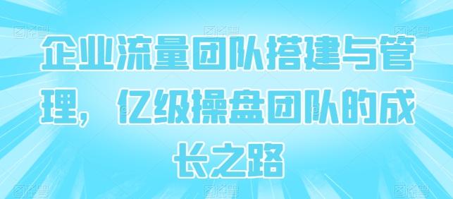 企业流量团队搭建与管理，亿级操盘团队的成长之路-创薯资源