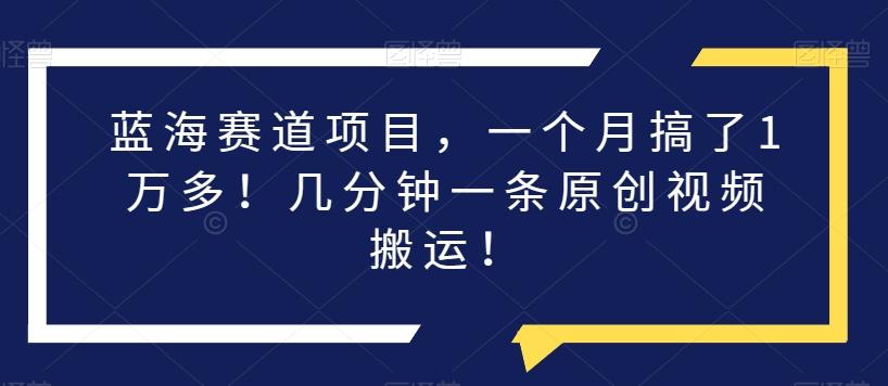 蓝海赛道项目，一个月搞了1万多！几分钟一条原创视频搬运！-创薯资源