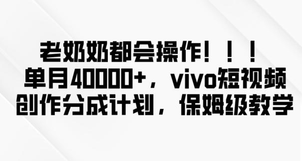 老奶奶都会操作，新平台无脑操作，单月40000+，vivo短视频创作分成计划【揭秘】-创薯资源