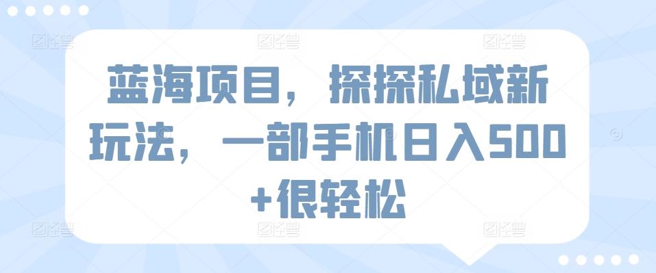 蓝海项目，探探私域新玩法，一部手机日入500+很轻松【揭秘】-创薯资源