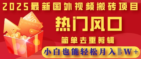 2025最新视频搬砖项目，热门风口，简单去重剪辑，小白也能轻松月入过W-创薯资源