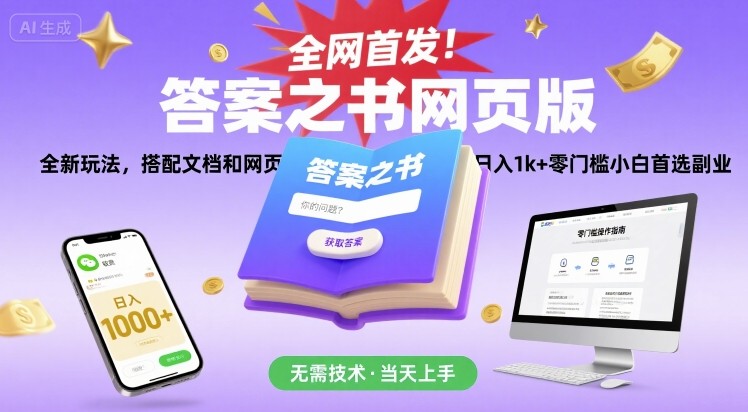 全网首发！答案之书网页版，全新玩法，搭配文档和网页，日入1k+零门槛小白首选副业【揭秘】-创薯资源