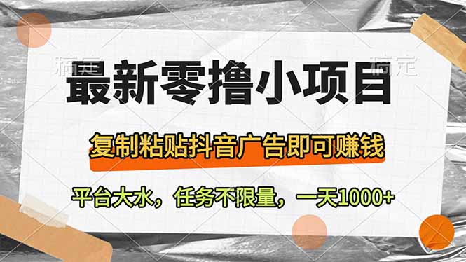 最新零撸小项目，复制粘贴抖音广告即可赚钱，平台大水，任务不限量，一…-创薯资源