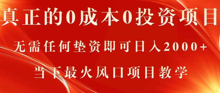 真正的0成本0投资项目，无需任何垫资即可日入2000+，当下最火风口项目教学-创薯资源