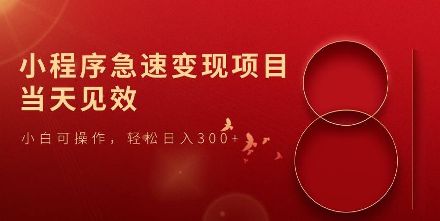 小程序急速变现项目，当天见效，小白可操作，轻松日入300+-创薯资源