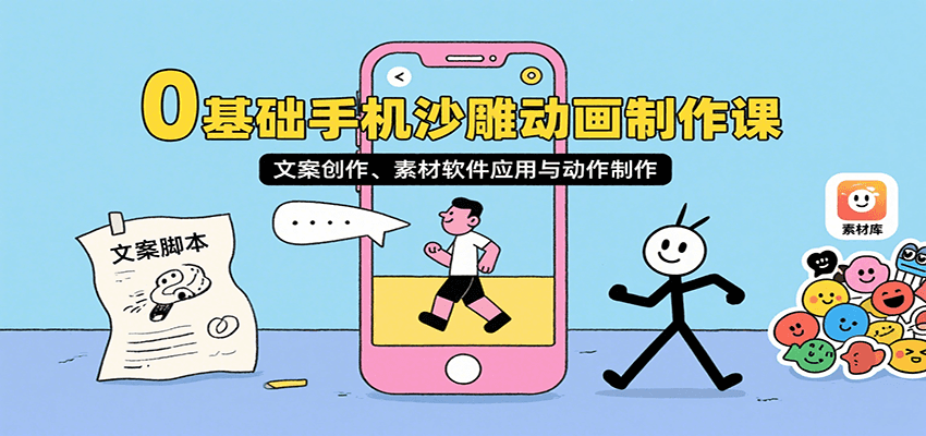 0基础手机沙雕动画制作课，文案创作、素材软件应用与动作制作-创薯资源