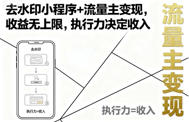 去水印小程序+流量主变现，收益无上限，执行力决定收入-创薯资源