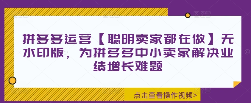 拼多多运营【聪明卖家都在做】无水印版，为拼多多中小卖家解决业绩增长难题-创薯资源