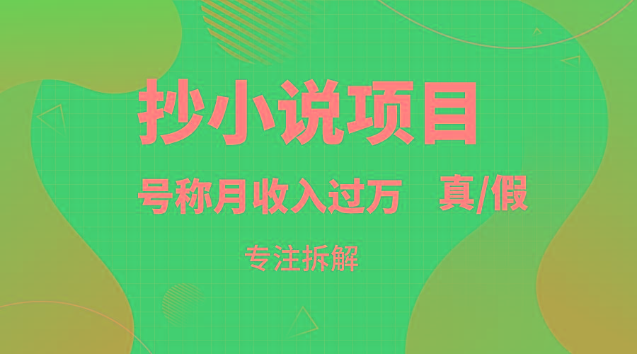 抄小说项目，号称月入过万，到底是否真实，能不能做，详细拆解-创薯资源