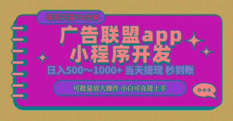 小程序开发 广告赚钱 日入500~1000+ 小白轻松上手！-创薯资源