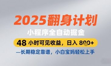 2025小程序全自动掘金，48 小时可见收益，日入8张，长期稳定靠谱，小白宝妈轻松上手【揭秘】-创薯资源