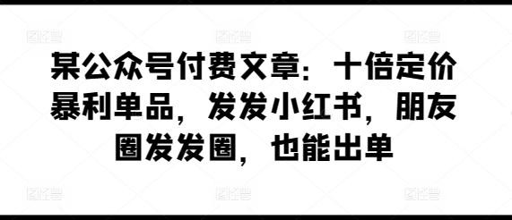 某公众号付费文章：十倍定价暴利单品，发发小红书，朋友圈发发圈，也能出单-创薯资源