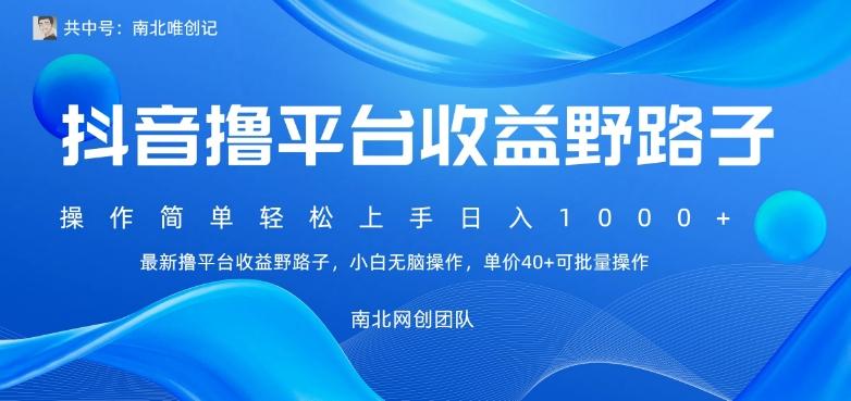最新撸抖音平台收益野路子，操作简单，单价高，小白可无脑操作可日入1000+-创薯资源